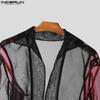INCERUN Sexy Men Stitching Perspective Long-sleeved Mesh T-shirt Tops