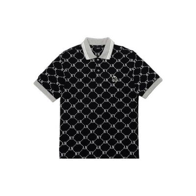 MLB Basic Logo All Over Stripe Short Sleeve Polo Shirt Men Polo Shirts Black 3LPQM3023-50BKS