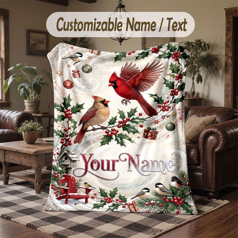 Birds Theme Throw Blanket Custom Name Text Personalized Blanket Soft Cozy Blanket for Home Sofa Bed