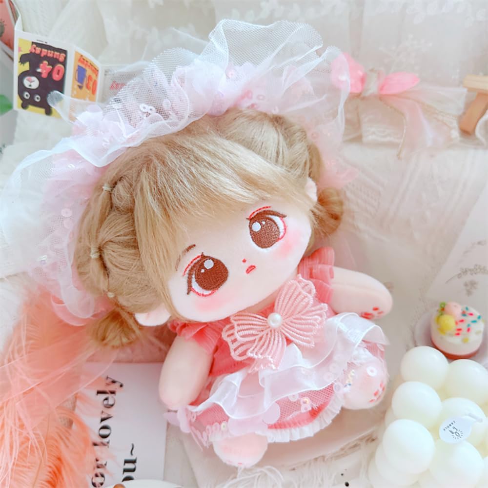 niannyyhouse 20cm Caramel Plush Doll Black Hair Cotton Toy for Girls with Removable Outfit