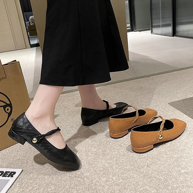 Women Shoes Mary Janes Low Heel Ladies Pumps Fashion Square Toe Shallow Party Single Shoes Spring Autumn Wedding Leather Shoe