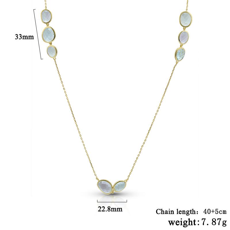 Geometric Square Natural Stone Gemstone Custom Necklace Pink Green Amethyst Sky Blue Topaz Citrine Necklace 18inches