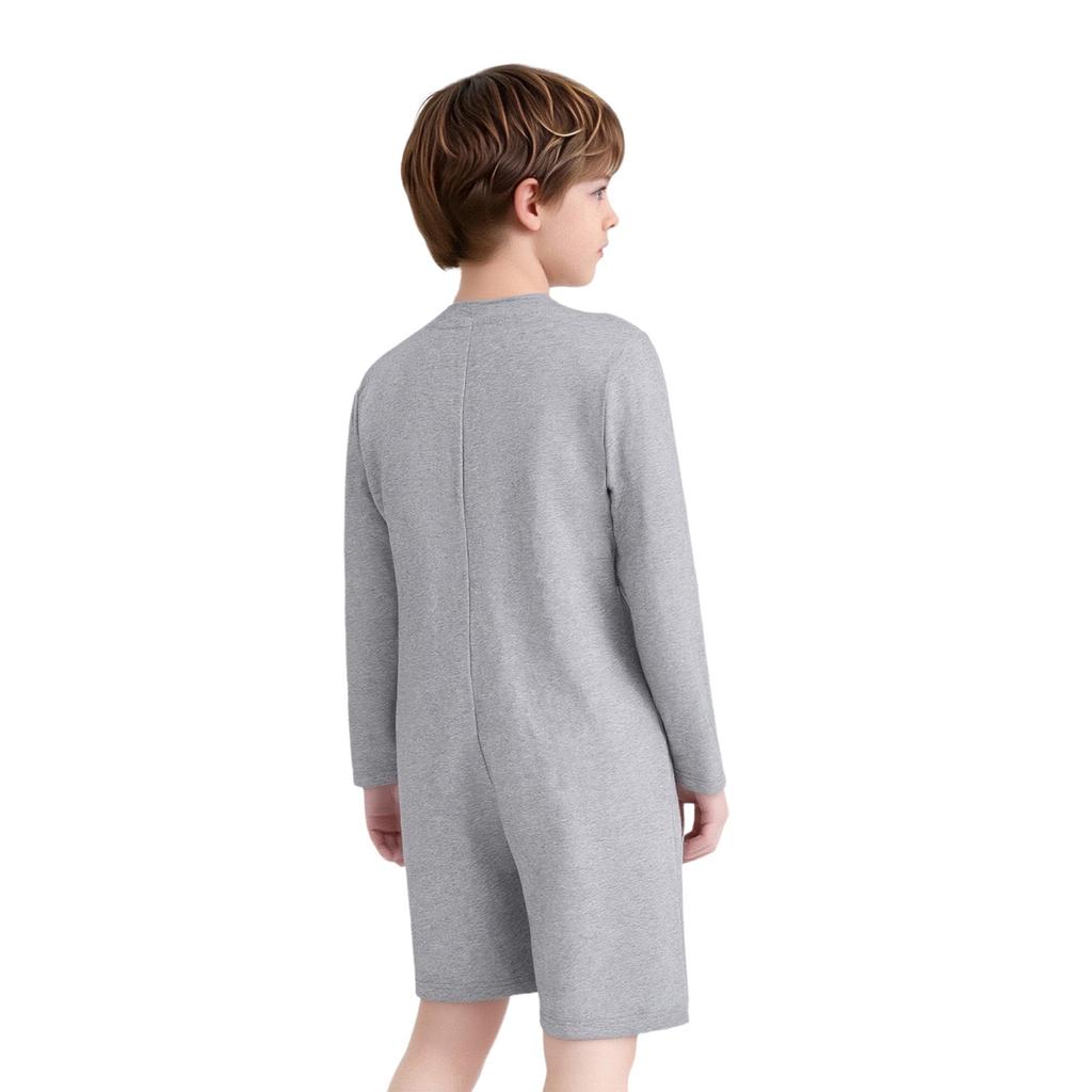 Combinaison Adaptative Unisex pour Enfants Col Rond Manches Longues Boutons-Pression à l'Entrejambe Couleur Unie Besoins Spéciaux