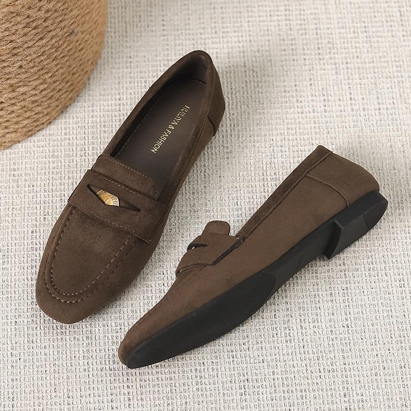 

Мама-виноград, Лондонский закат~ Ретро туфли-лоферы из ленивого флиса с круглым носком и маленькой золотой монетой Женские T5593-3 40 темно-коричневого