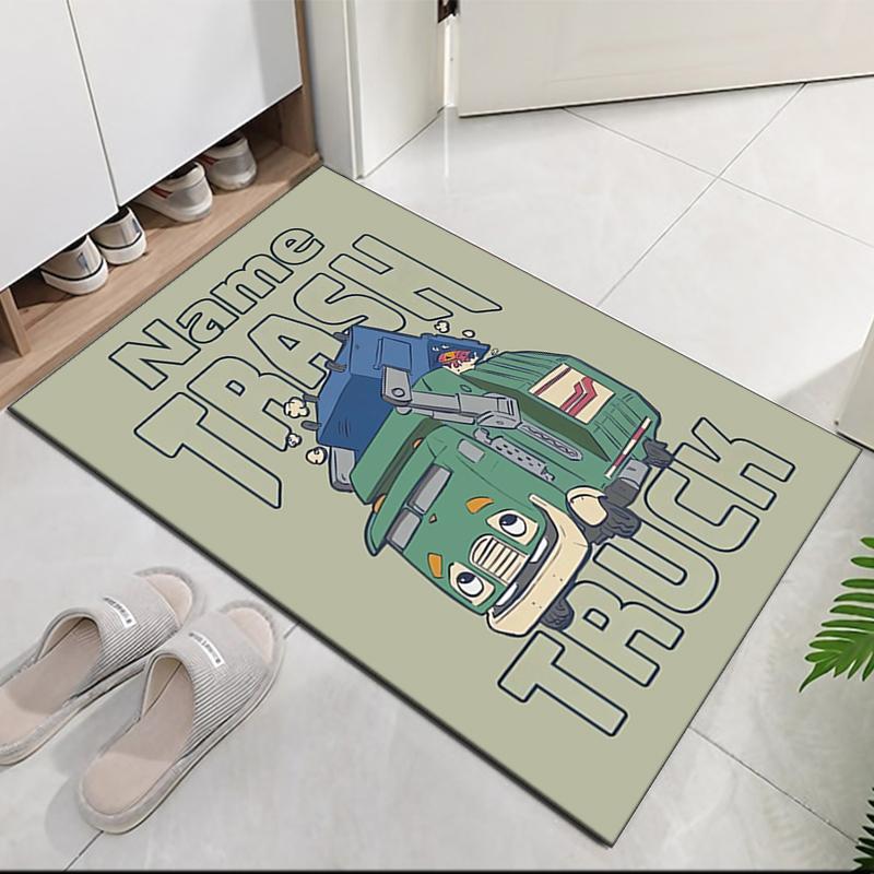 Custom Name Trash Truck Printed Carpet, for Office Chair Living Room Bedroom Kitchen Room Decor Gifts.
