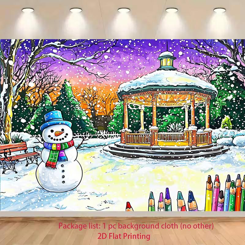

2D Cartoon Winter Landscape Tapestry, 2D Flat Printing Snowman Tapestry for Home & Studio Use 47.2x31.5inch/120*80cm