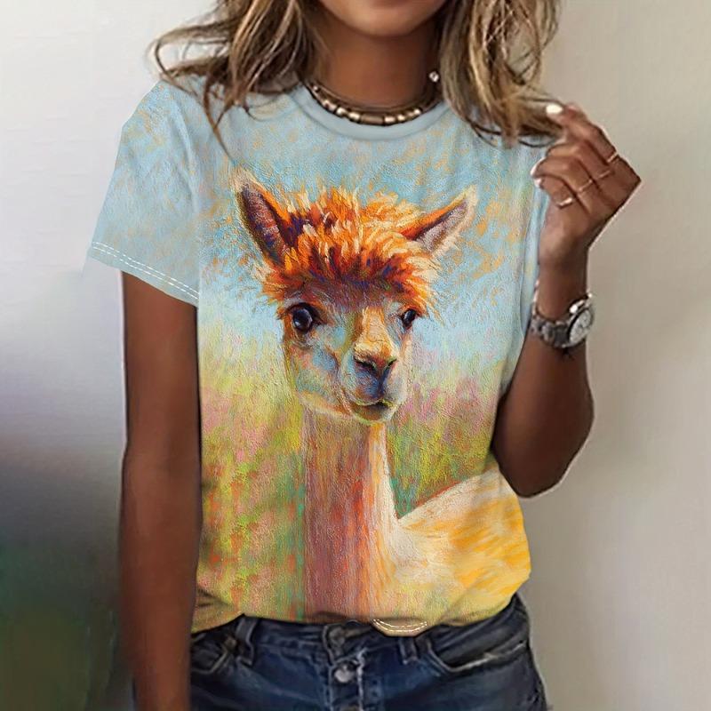 Summer Fashion Women Blouse Cartoon Animal T-Shirts O-Neck Casual Ladies Female O-Neck Top Funny Short Sleeve Loose Basis Tops