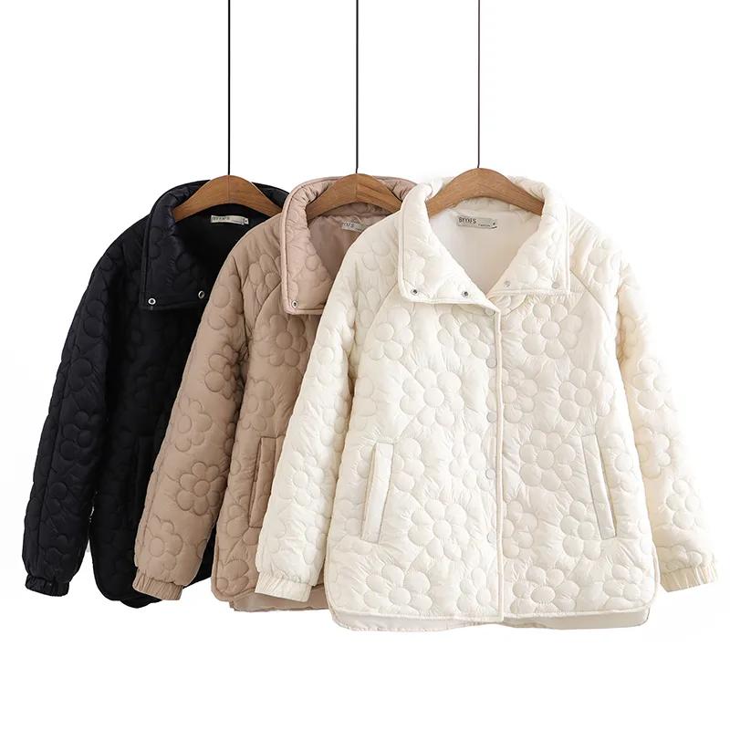 Women Autumn Winter Simple Light Warm Jacket Loose Long Sleeve Female Cotton Padded Coat Overcoat