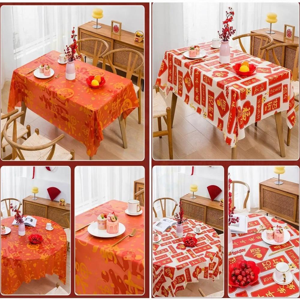 PEVA Tablecloth Thickened Table Cover Portable Red Festive Table Cloth  Home Decoration