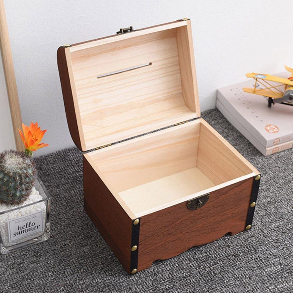 Decorative Wooden Treasure Bank Small Treasure Chest Storage Box Money Lock Boxes  Wedding Trinket