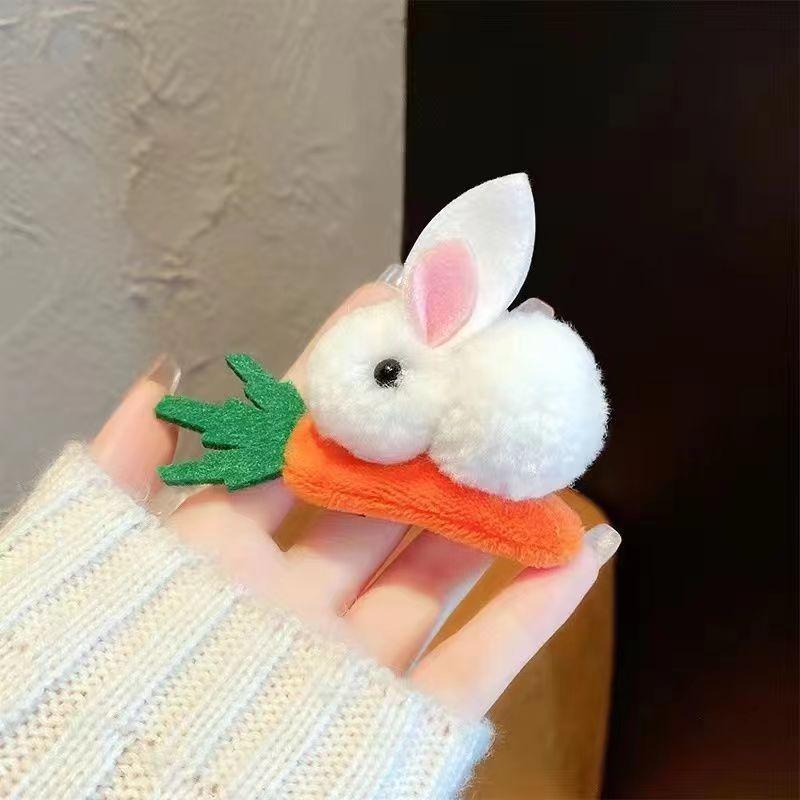 

3D Cartoon Fuzzy Rabbit Hair Clip Cute Rabbit Heart Carrot Hairpin For Girls Bangs Soft Fabric Kids Hair Accessories 1pc белый
