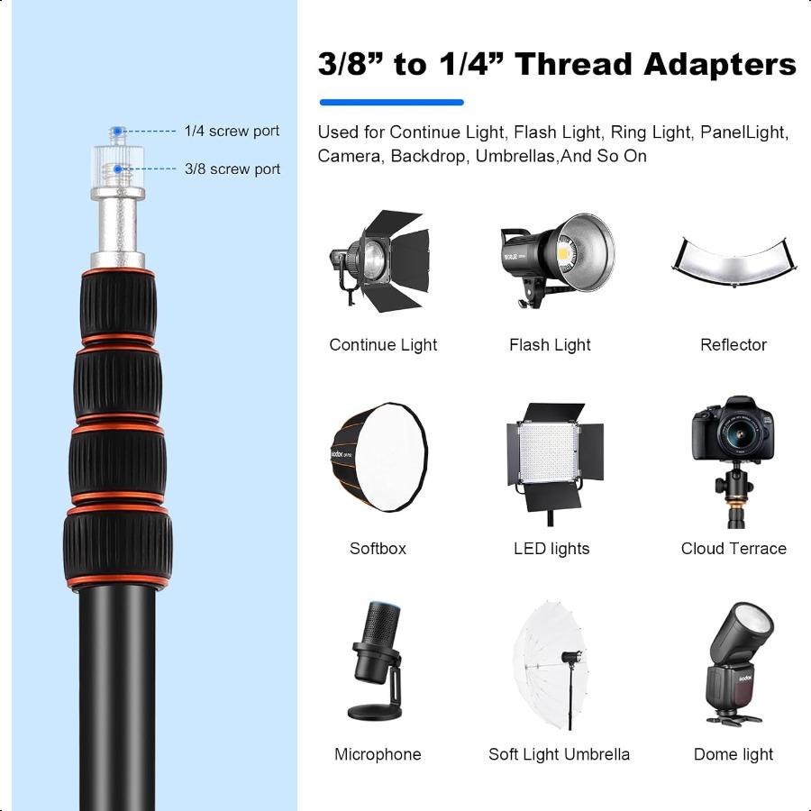 Extendable Travel Light Stand 7.2ft 2.2m Sturdy Aluminum Alloy Light Weight Adjustable Portable Tripod with Carry Bag for Photo