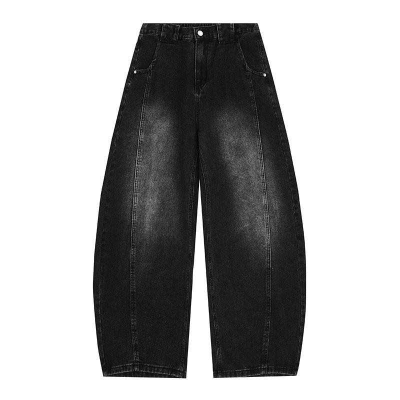 Retro Wash High-end Scimitar Jeans Men's Grinding White Grey Wide-leg Pants