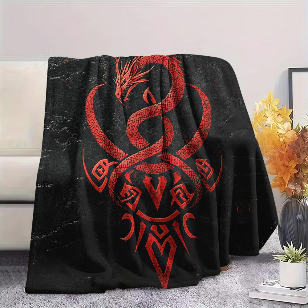Dragon Symbols  Print Flannel Blanket, High quality Comfortable for All Seasons, Home Decor, Warmth and Comfort