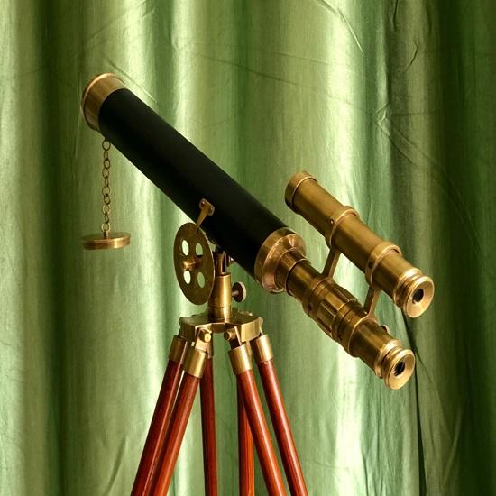 Navy Brass Telescope Nautical Wooden Tripod Decor