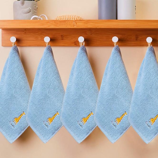5pcs Cotton Small Square Towel Cartoon Embroidered Plain Color Hook Children's Square Towel