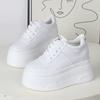 Moda 12CM Sintético Mujer Estables Plataforma Alta Gruesos Zapatillas Moda Primavera Otoño Vulcanizado Vaca Cuero Genuino Cordones Zapatos