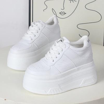Fashion 12CM Synthetic Women Stable High Platform Chunky Sneakers Fashion Spring Autumn Vulcanize Cow Genuine Leather Lace Up Shoes