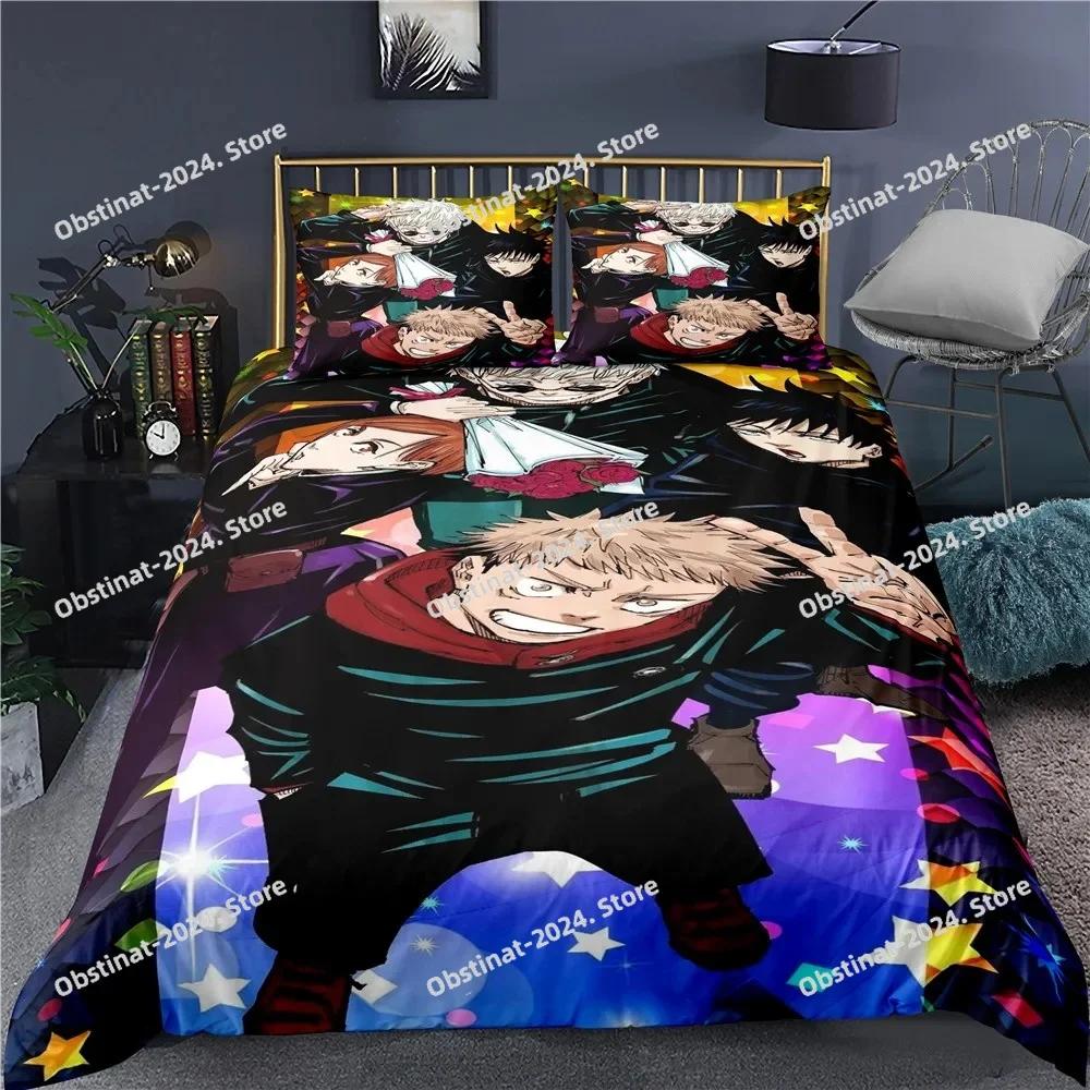Jujutsu Kaisen Bedding Set Japan Anime Printed Bed Set With Pillowcase Bed Duvet Cover Soft Single Double Queen Super King Size