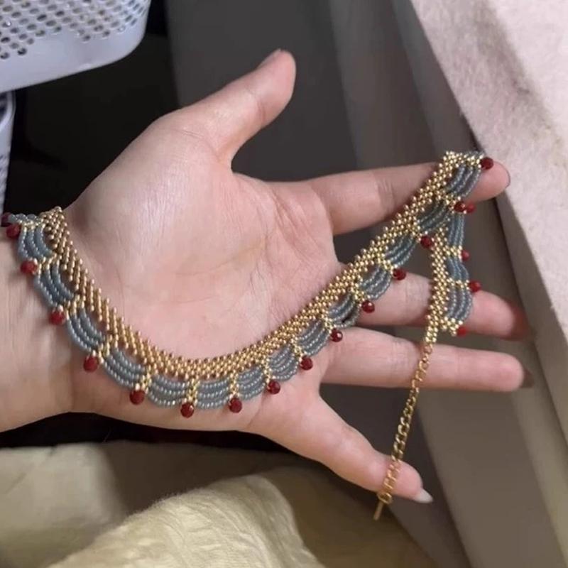 [HF]Hot Antiquity Chinese Style Beads Necklace Hanfu Accessories Ethnic Style Horse Face Skirt Decorative Jewelry Gift