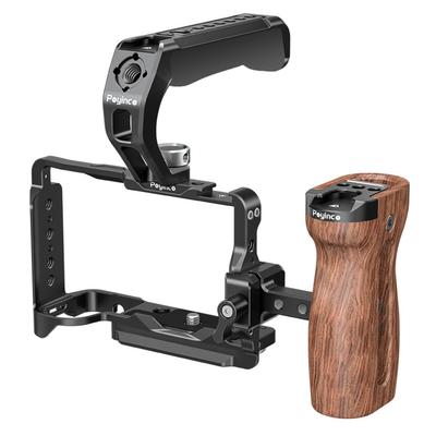 Poyinco JN-138 Camera Video Cage + Top Handle + Side Wooden Hand Grip Kit Camera Cage Aluminum