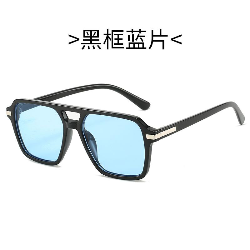 European and American summer new square double beam sunglasses, fashionable men's and women's versatile glasses, black sunshade sunglasses