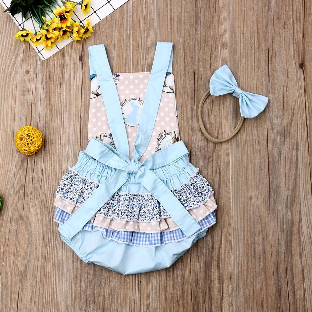 Cute Newborn Baby Girl Bunny Romper Bodysuit Jumpsuit+Headband Clothes Outfit