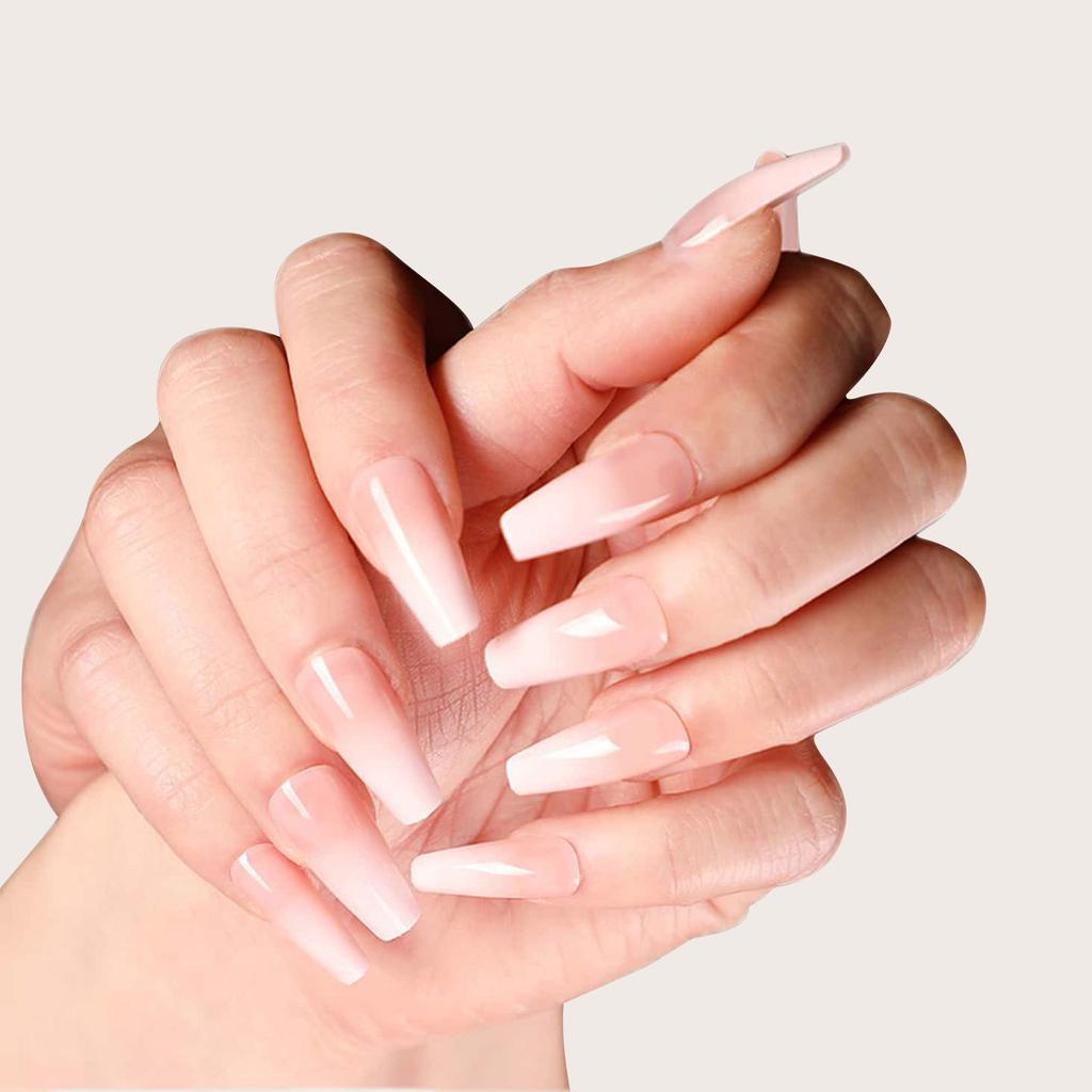 Jelly Gum Fake Nails with Skin Tone Gradient, Ballet Water Drops, Various Nail Tablets, Nail Art Patches, Wear Nail Box Packaging