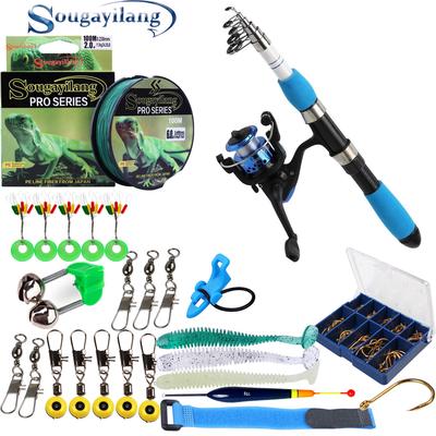 Angelruten- und Rollen-Set, 1,0 m–1,8 m, mit Angelhaken, Köder, Spule, Köderhaken, Reise-Angelruten-Set