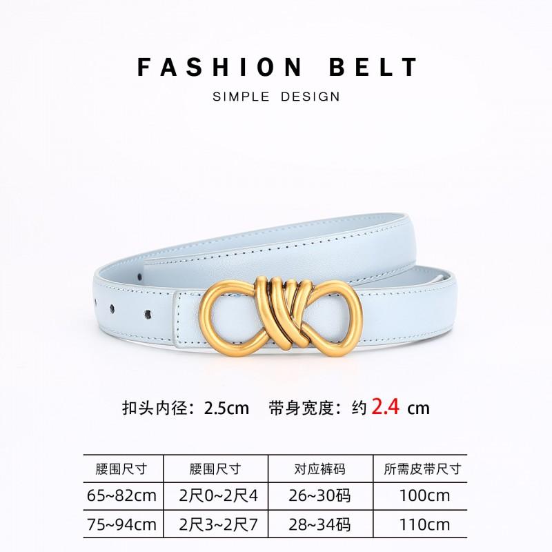 Womens Genuine Leather Belt With Zinc Alloy Buckle Slim 2.4cm Waistband Business Casual Outfits Adjustable 100/110cm