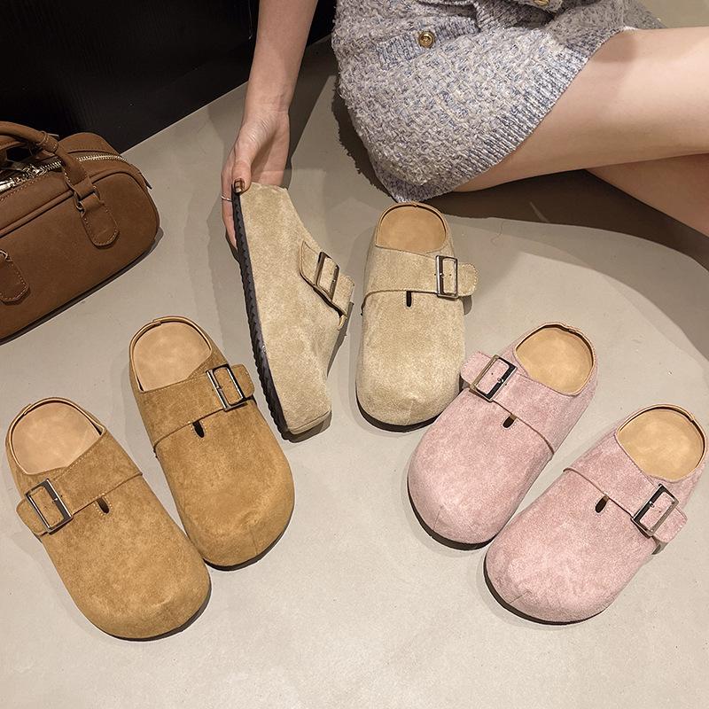 Thick-bottomed bag head half slippers women's outer wear 2025 summer new Korean version fashion belt buckle one pedal Boken cool slippers
