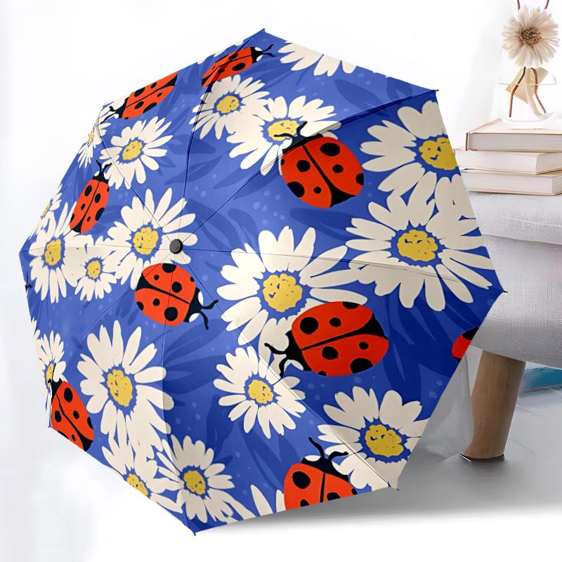 1pc Ladybug Daisy Automatic Open/Close Umbrella Compact Folding Umbrella, All-Season Portable Umbrella for Women/Men F1124023