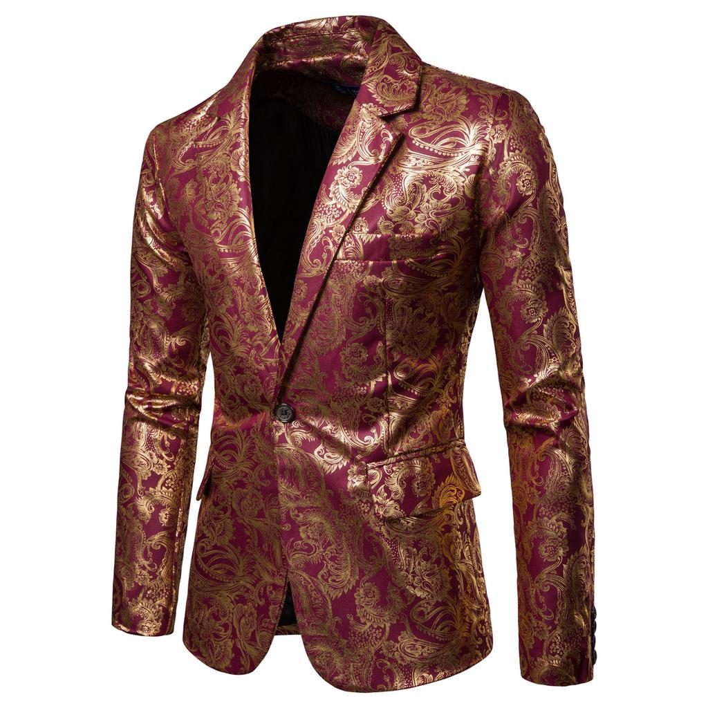 Men's Autumn and Winter Casual Ethnic Style Bronzing Floral Slim Suit Jacket