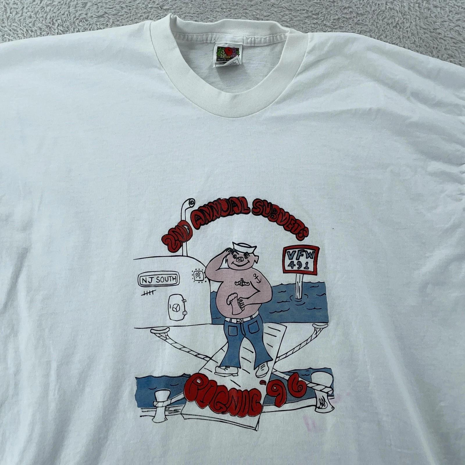 

Vtg 1996 Submarine Vets Picnic T-Shirt XL/2XL 90s Navy New Jersey South VFW 491 L