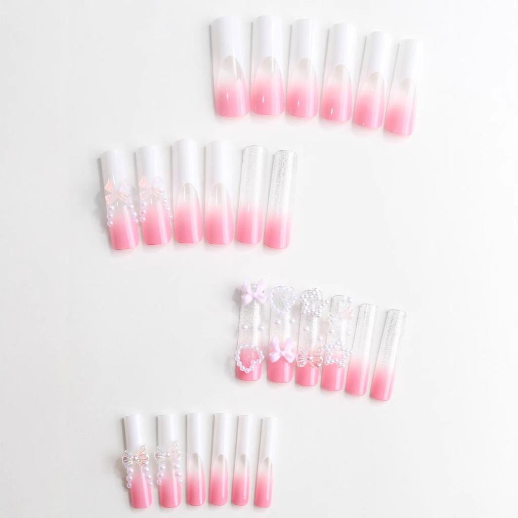 Unghii Pătrate 3D cu Inimă și Fundă, de Lungime Medie, Detașabile, Tip Presă