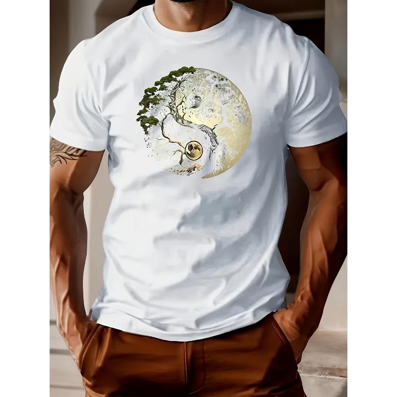 

European sizes Men S Graphic T-Shirt - Dark Green Casual Summer Short Sleeve Round Neck Tee, Lightweight Breathable Fabric 4XL