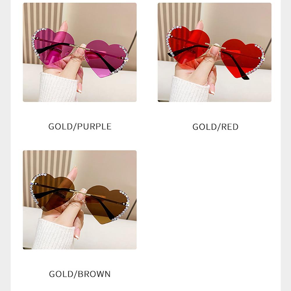 UV400 Shades Metal Frame Love Heart Glasses Rimless Eyewear Lightweight Heart Sunglasses For Beachwear Outdoor Activities Women