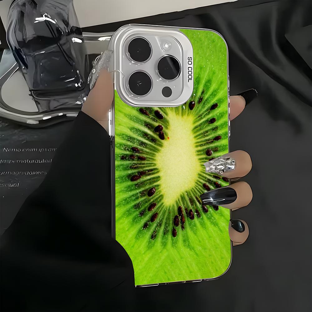 Kiwi Fruit Fashion Phone Case For iPhone 16 15 14 13 12 11 Pro Max White Matte Laser Metallic Aurora Funda