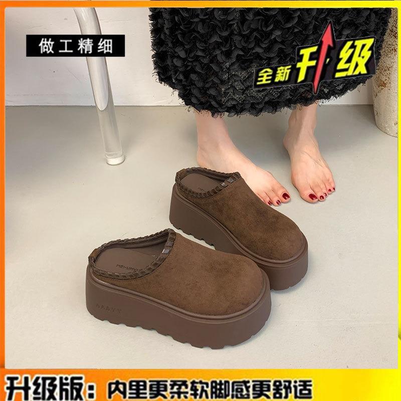 

Leather thick-soled heightening one-pedal bag head slippers women wear new muffin women s shoes half slippers 40