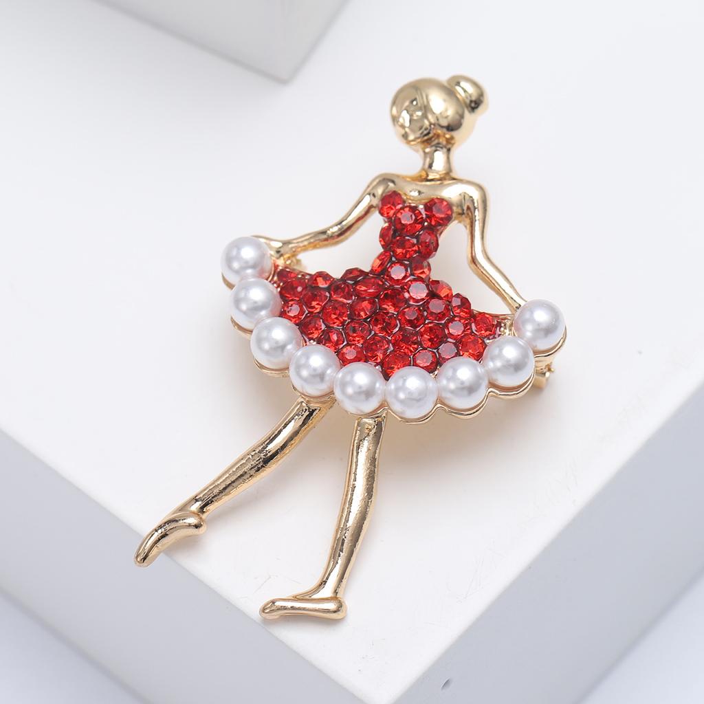 Rhinestones Dancing Girl Brooch for Women Unisex Simulation Pearl Lapel Pins Banquets Party Gift Jewelry Accessories