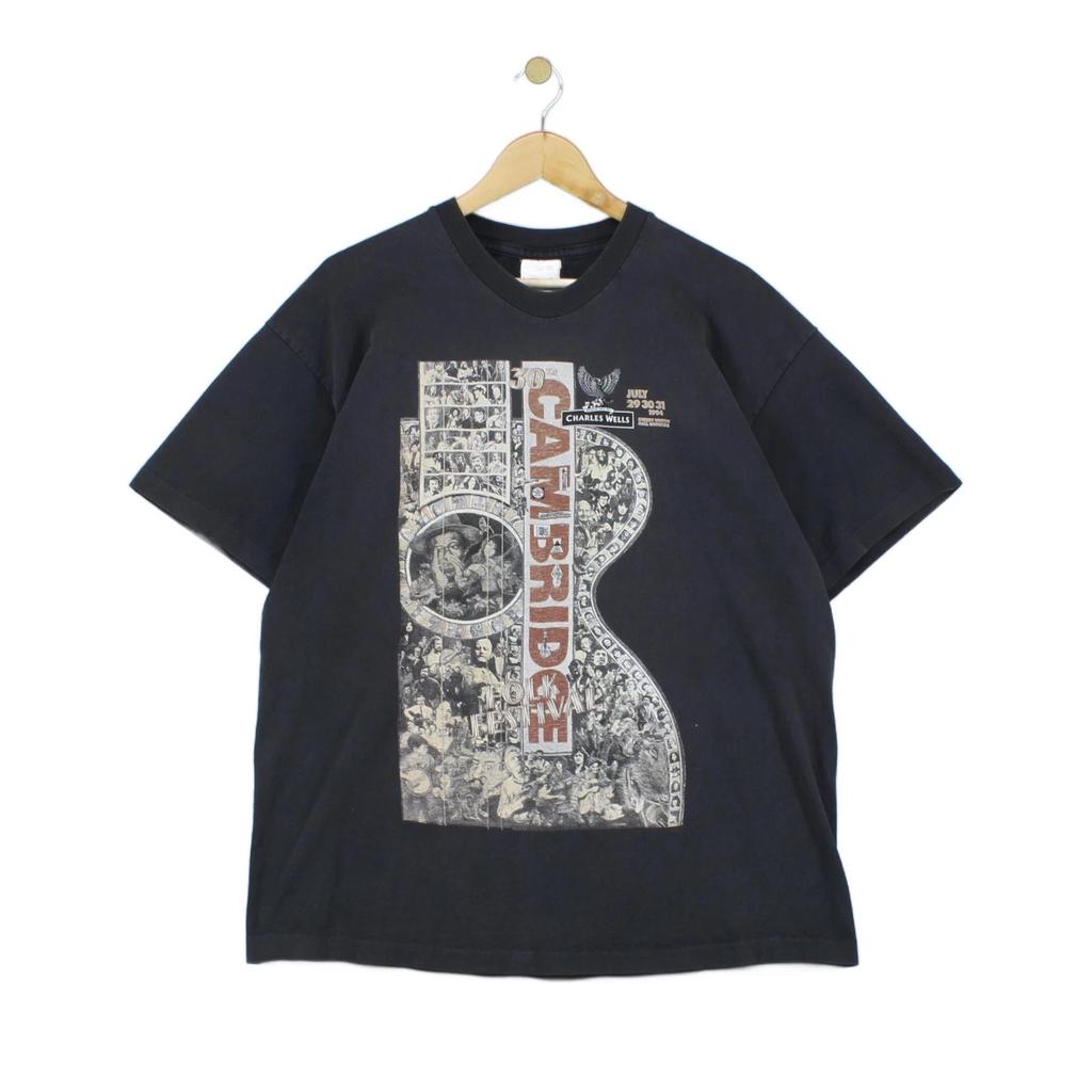 Maglietta Vintage Cambridge Folk Festival 1994 Taglia Uomo XL Nera Grafica