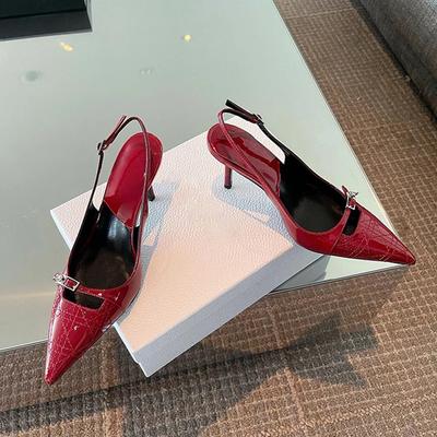 Damen Sommer Neue Pumps Schnalle Flach Spitz Stiletto Hohe Absätze Fersenriemen Slipper Sandalen Sexy Glänzende Lederschuhe