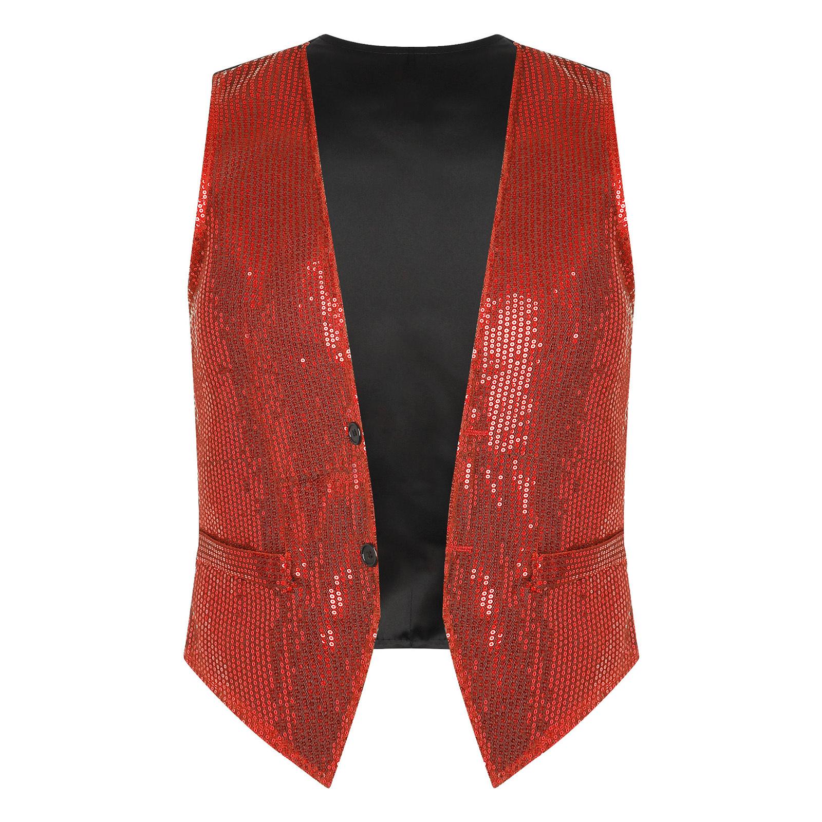 

Unisex Sequined Party Vest Sleeveless Waistcoat Glitter Button Closure Stage Costume for Club Events and Dance Performances