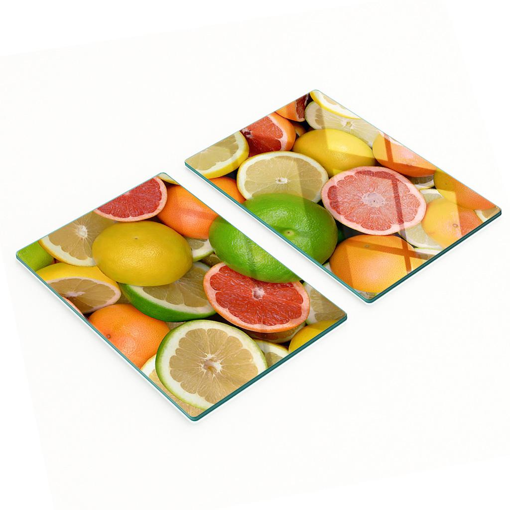 Glass Kitchen Chopping Boards with Citrus Fruit Graphics 2x40x52 cm