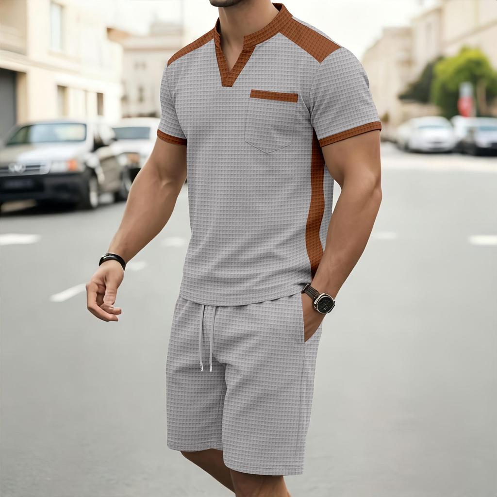 Men's Summer V-Neck Short Sleeve T-Shirt and Shorts Sportswear Set