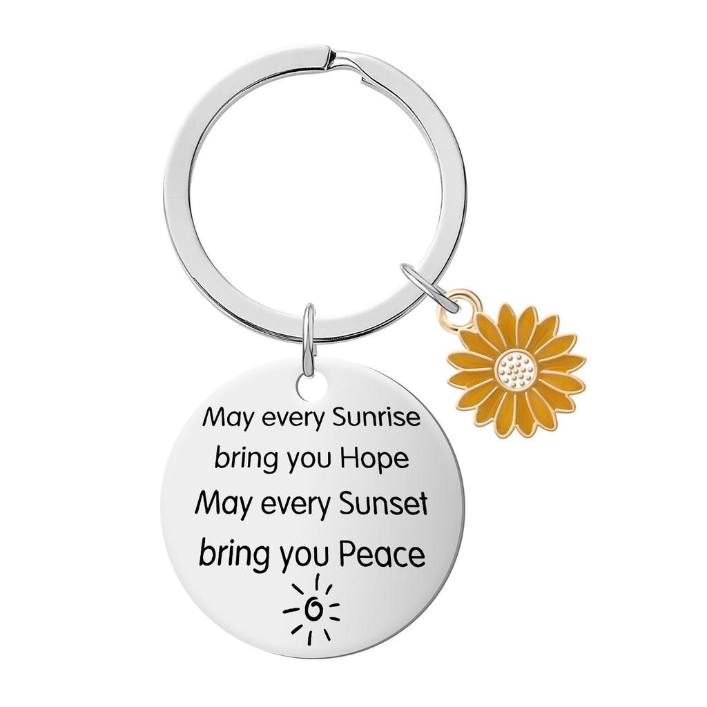 Stainless Steel Keychain Gift for Daughter Friends Sunflower Inspirational Commemorative Gift Key Pendant Keychain for Backpack Bag Pendant