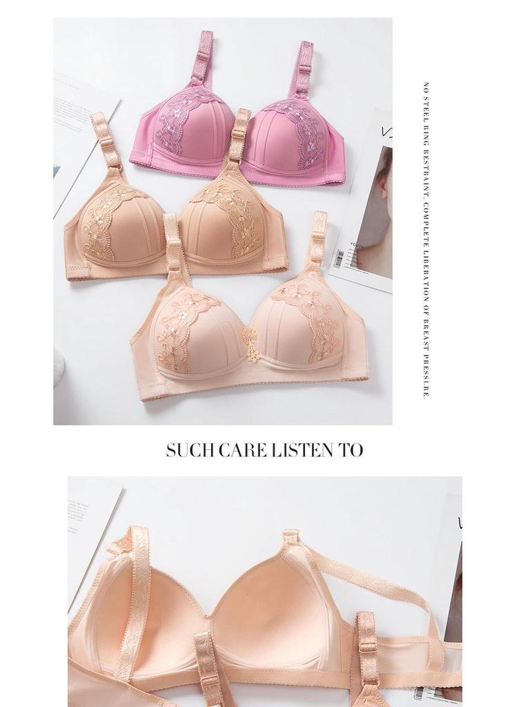 Shantou Women's Wire-Free Red Bra: Thin, Plus Size, Middle-Aged & Elderly, Adjustable, Side Support for Underarm Fat.