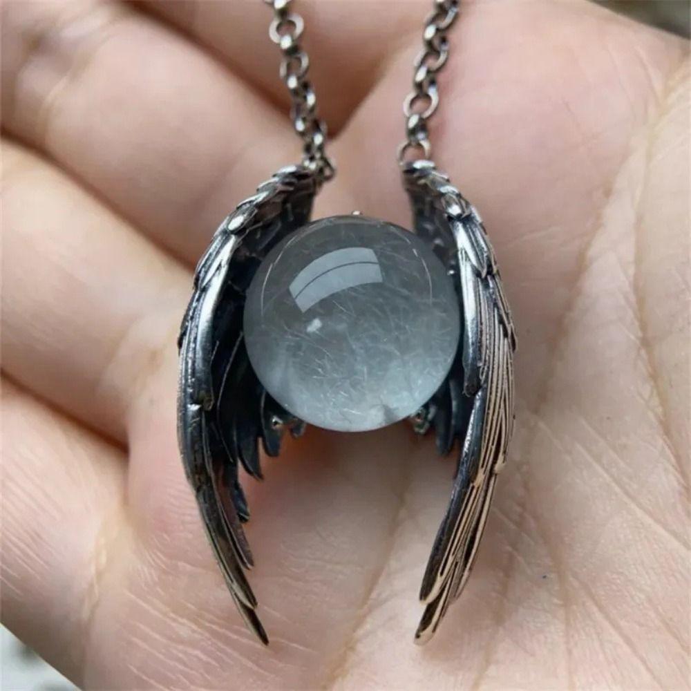 Silver Crystal Pendant Necklace Punk Ghost Wings Crystal Necklace  Jewelry Accessory