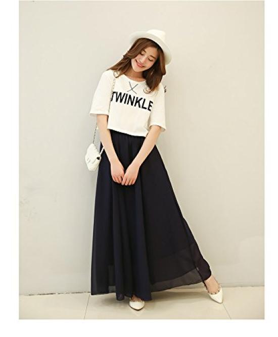 Syvent Schwarzer Langer Chiffon-Maxirock mit gefüttertem Gummibund für Damen, Frühling und Sommer