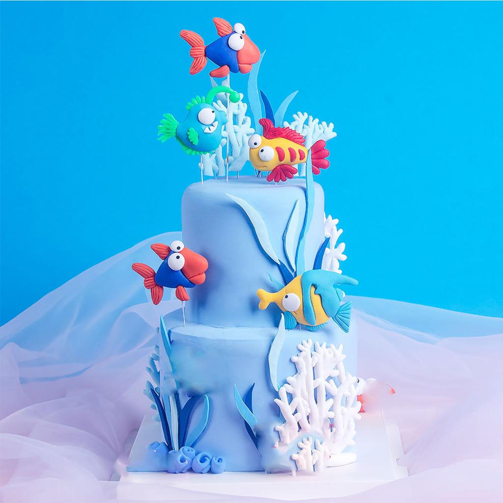 5PCS Under The Sea Cake Decoration Ocean Cake Topper Under The Sea Party Supplies Seahorse Crabs, Whales, TurtlesCake Decor
